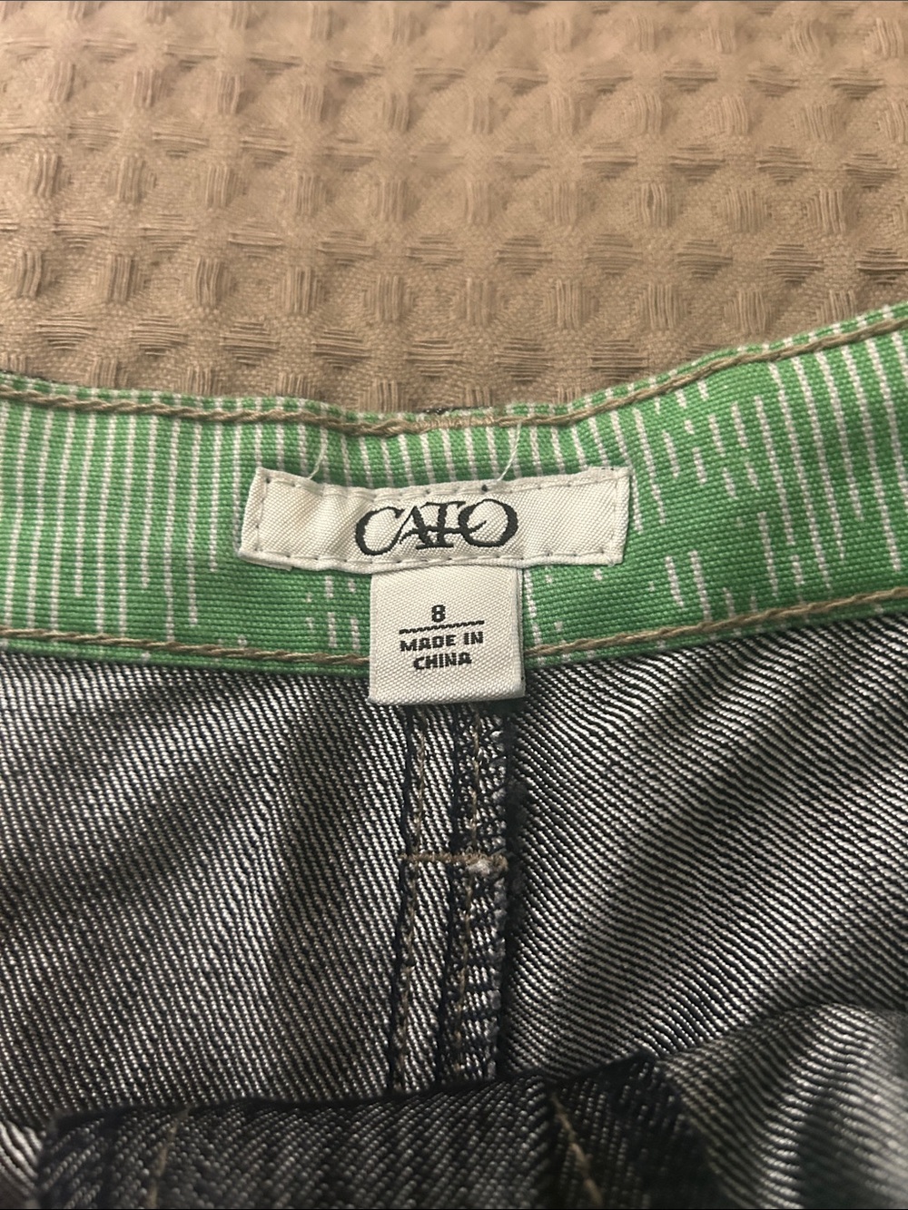 Cato Dark Denim Shorts with Bright Green Trim - Picture 2 of 5